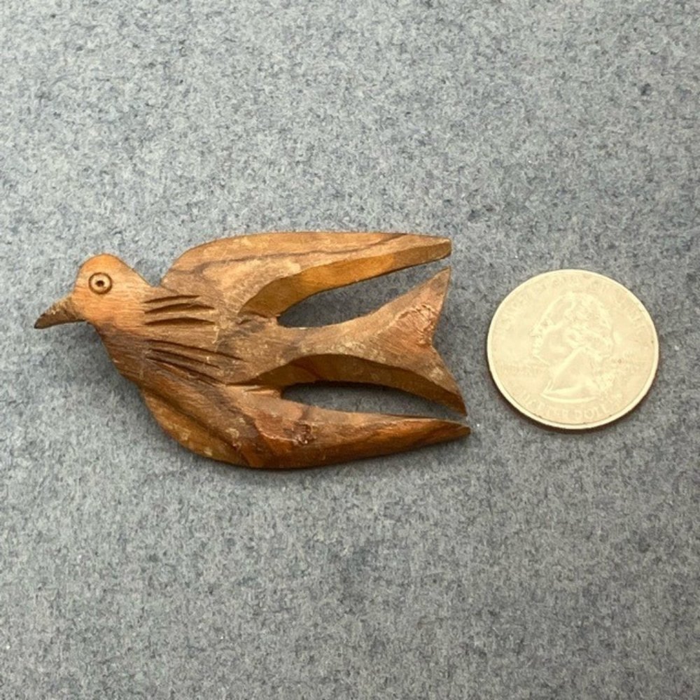 Wooden Bird Pin Brooch As IsCarved Peace Dove Abstract Minimalist MCM Retro BoHo
